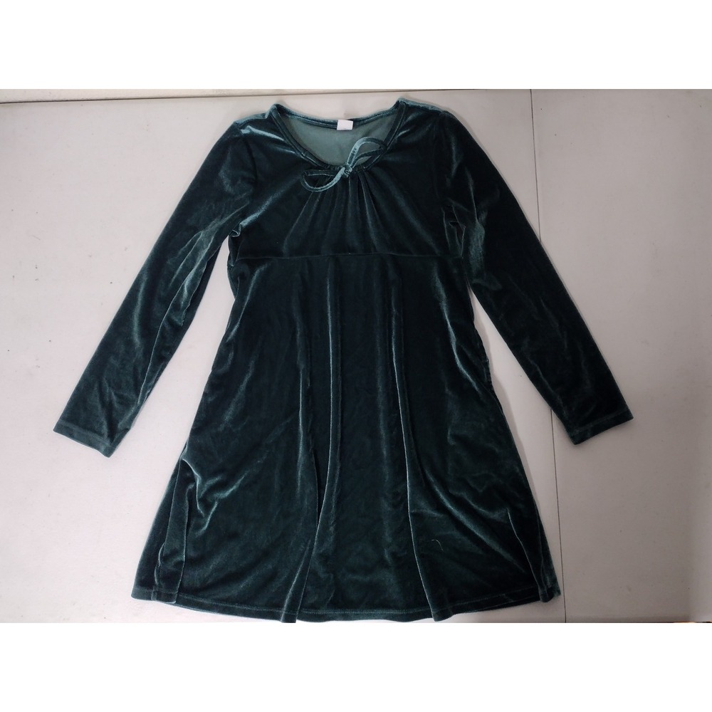 Old Navy Girls Green Velvet Long Sleeve Empire Waist Dress Size L 10-12 Holiday‎